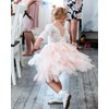 2Bunnies Girl Peony Lace Back A-Line Tiered Tutu Tulle Flower Girl Dress (Pink 3/4 Sleeve Short, 12M)