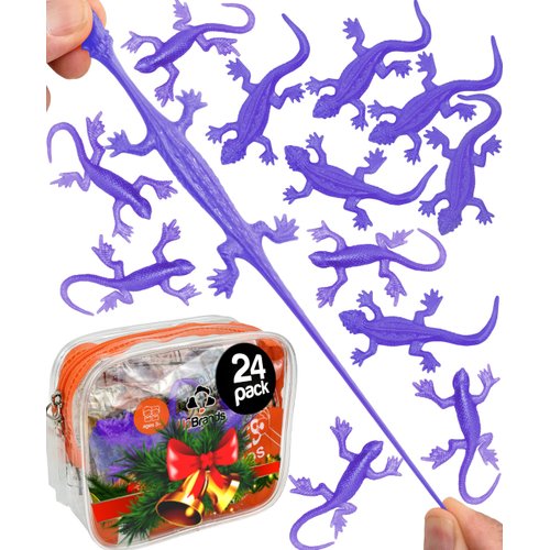 UpBrands 24 Pack PURPLE Super Stretchy Lizard Toys - Versatile Birthday Party Favors, Rubber Lizards for Kids, Reptile & Newt Toy, Stress-Relief Sticky & Purple Celebrations
