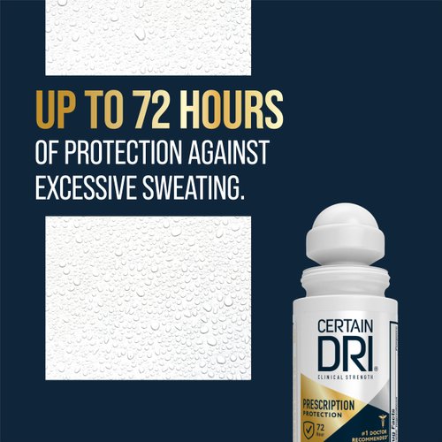Certain Dri Prescription Strength Clinical Antiperspirant Roll-On Deodorant, Hyperhidrosis Treatment for Men & Women, Unscented, 1.2 Fl oz, 1 Pack