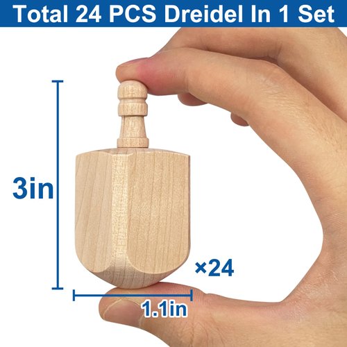 AMENON 24 Pack Hanukkah Wooden Dreidel, 3 Inch Blank Natural Wooden Chanukah Dreidel DIY Project Painted for Hanukkah Party Games Hanukkah Decorations