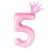 40 Inch Pink Number 5 Balloons With Crown,5th Birthday Decorations,Anniversary Party Supplies. (Pink 5)
