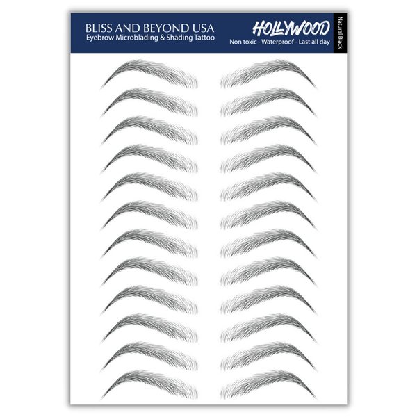 Bliss and Beyond USA | Waterproof Eyebrow Tattoo Stickers. A real hair stroke look. Hair replacement without surgery. Solution for hair loss. Tinted eyebrow tattoos. (New Hollywood, Natural Black)