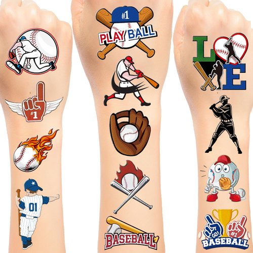 192 PCS Baseball Temporary Tattoos Stickers, Baseball Party Favors Supplies Sport Baseball Birthd...