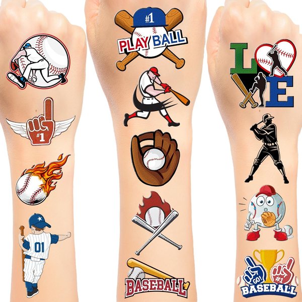 192 PCS Baseball Temporary Tattoos Stickers, Baseball Party Favors Supplies Sport Baseball Birthday Party Decorations for Kids Boys Girls Classroom Rewards, 16 Sheets