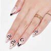 GLAMERMAID Nude White Press on Nails Medium Black French Tip, Gothic Short Fake Nails Almond, Acrylic False Nail Kits with Glitter Snake Design, Stick Glue on Nails Sets, Round Oval Nails for Women