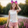 Pistha Furry Pink Purple Cat Ear Headband and Love Heart Leather Chocker for Halloween Animal Costumes Accessories