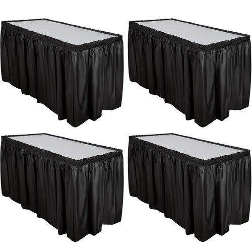 4 Pcs Plastic Table Skirt 29 Inches x 14 ft Disposable Table Skirt for Rectangle Table Tutu Table Skirt Plastic Tablecloth Wedding Shower Table Decor for Birthday Party Banquet (Black)