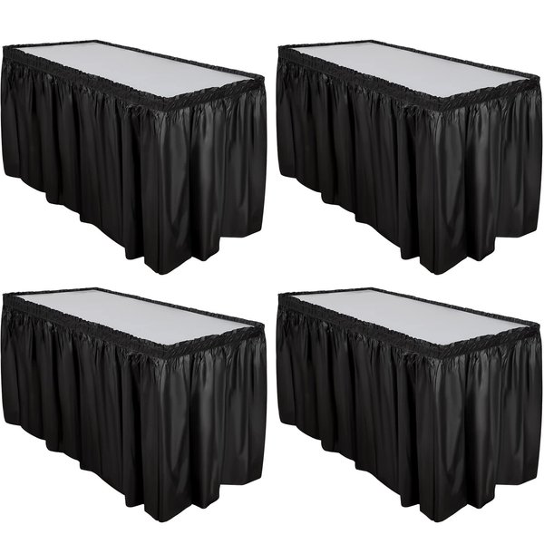 4 Pcs Plastic Table Skirt 29 Inches x 14 ft Disposable Table Skirt for Rectangle Table Tutu Table Skirt Plastic Tablecloth Wedding Shower Table Decor for Birthday Party Banquet (Black)