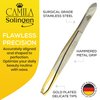 Camila Solingen CS30 3.5 Inches Gold Tipped, Surgical Grade, German Stainless Steel Tweezers (Claw) - Flawless Eyebrow and Facial Hair Shaping and Removal for Men/Women