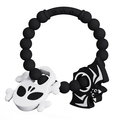 Halloween Baby Teething Ring Toys – Skull & Bat Silicone Teethers for Newborns, Infants & Toddlers – Sensory Chew Bracelet for Teething Relief – Perfect Baby’s First Halloween Basket Stuffers