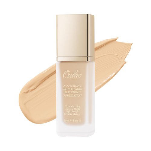 Oulac foundation make up, Skincare Infused with Aloe Leaf and Vitamin E, medium to high coverage liquid foundation, Natural Foundation Vagan 30ml