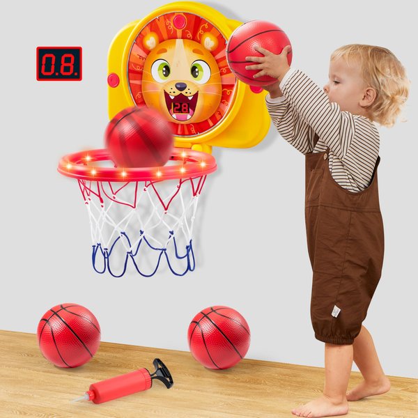SYNCFUN Mini Basketball Hoop LED Scoring Indoor Hoop with 2 Balls, Indoor Adjustable Height Basketball Hoop, Space-Saving, Christmas Birthday Gifts Toy for Boy Girl Over 18 Months