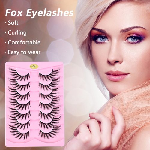 7 Pairs 17MM Fox Eye Lashes False Eyelashes Wispy, Fluffy Fox Eyelashes Cat Eye Lashes Strip Lashes, Lightweight Eyelashes Volume Fake Lashes Eyelash Extensions Natural Looking False Lashes, Black