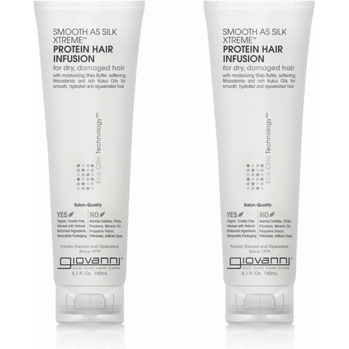 GIOVANNI Smooth As Silk Xtreme Protein Hair Infusion - Deep Moisturizing & Frizz Calming Hair Mask, Infusion to Revitalize Coarse & Over-Processed Hair, Color Safe, Paraben Free - 5.1oz (Pack of 2)