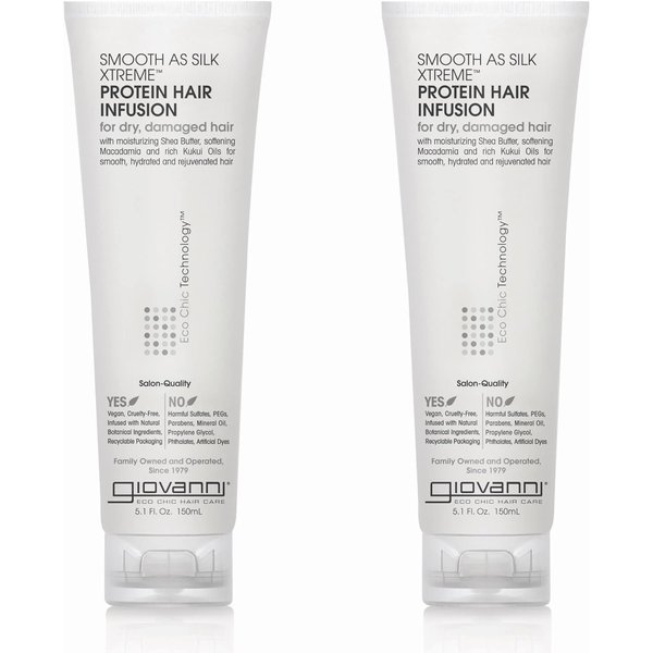 GIOVANNI Smooth As Silk Xtreme Protein Hair Infusion - Deep Moisturizing & Frizz Calming Hair Mask, Infusion to Revitalize Coarse & Over-Processed Hair, Color Safe, Paraben Free - 5.1oz (Pack of 2)