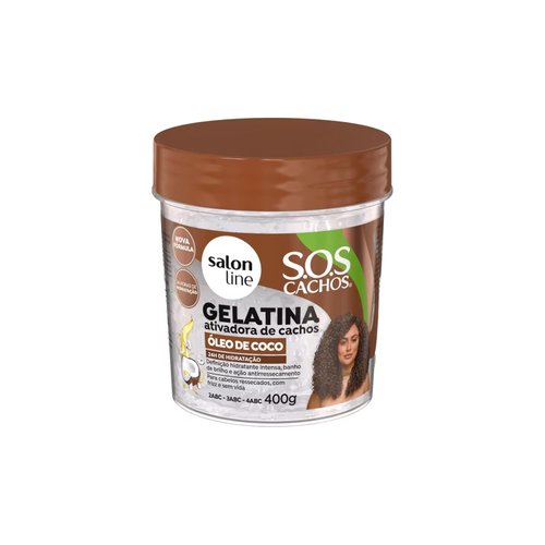 Salon Line - Linha SOS Cachos (Oleo de Coco) - Gelatina Ativadora de Cachos 400 Gr - (SOS Curls (Coconut Oil) - Curl Activating Gelatin Net 14.11 Oz)
