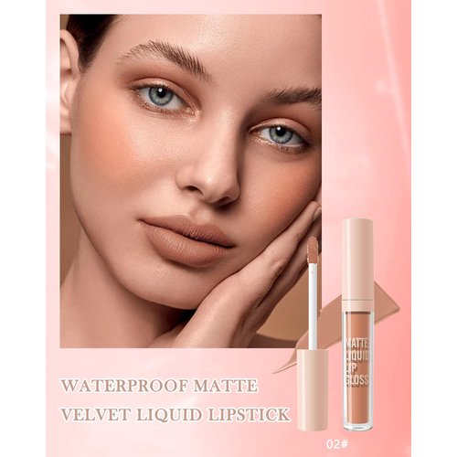 Matte Liquid Lipstick, Nude Red Velvet Lipstick Moisture Smooth Lip Stain Tint, 24H Stay Matte Lipstick, Non-Stick Cup Not Fade Long Wear Waterproof Lip Gloss Lipstick Gift for Women Girls-02#