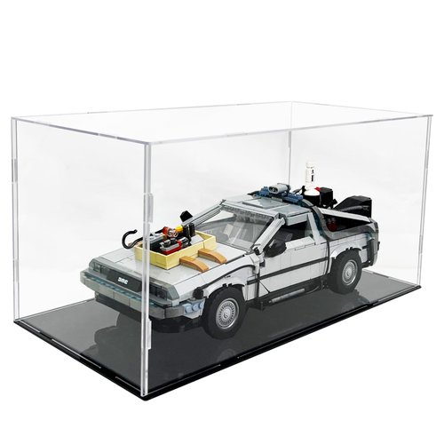 Clear Acrylic Display Case,Display Cases for Lego Cars,Black Acrylic Base Dustproof Display Case Showcase for Lego Cars Diecast Model10300 10295 42123 21317 10290 21328 10282(15.8x7.9x7.9 inch)