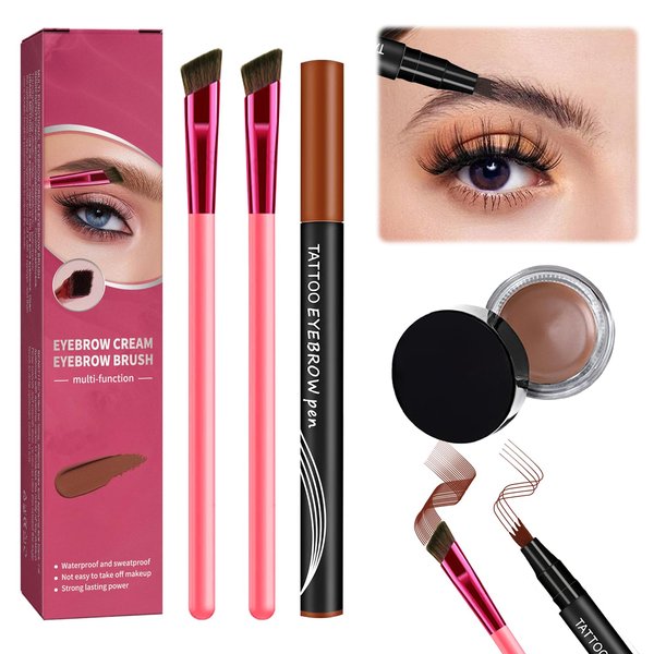 Home Eyebrow Care Kit 4D Laminated Eyebrow Pen,Multifunction Eyebrow Brush Microblading Eyebrow Pencil,4D Laminated Brow Grooming Kit,4D Hair Stroke Ultra-Brow Brush with Eyebrow Cream(Light Brown)