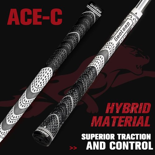 Geoleap Golf Grips Set of 13- Cord Rubber Compound Material, Hybrid Golf Club Grips, All Weather Performance.(White, Standard)