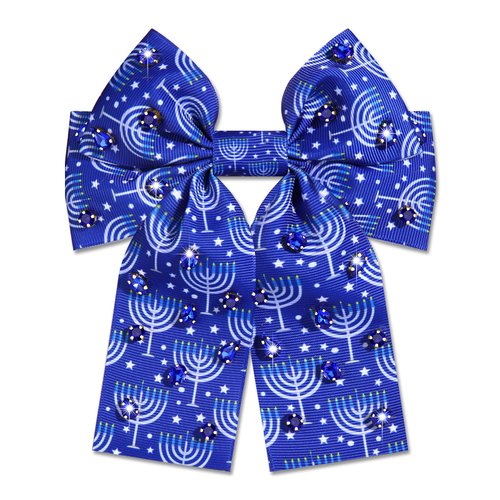 Hanukkah Hair Bows for Women Jewish Star of David Hair Bow Clips Jeweled Menorah Hair Ribbons Barrettes Blue Bows Hanukkah Jewish Outfits Accessories Holiday Gifts (Pattern G)