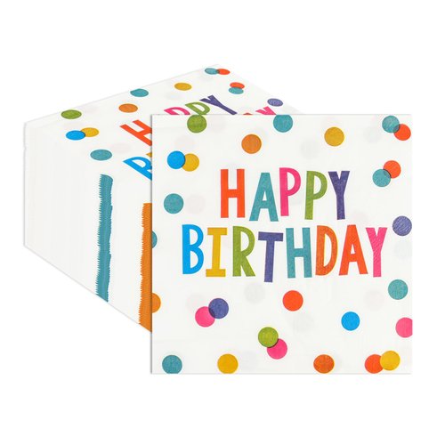 HFBOBP 50PCS Happy Birthday Paper Napkins 13 x 13 Inches Luncheon Napkins Cocktail Napkins Disposable Colourful Dots Theme Decorations Supplies for Kids Birthday, Baby Shower Party