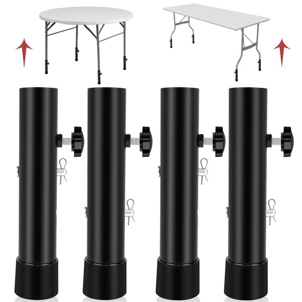 (4-Pack) Folding Table Leg Extenders, Highly Durable Steel Folding Table Leg Risers, Table Leg Extensions for Straight and Bent Legs, Adjustable Table Height Extenders for Rise 3.6in/5.2in