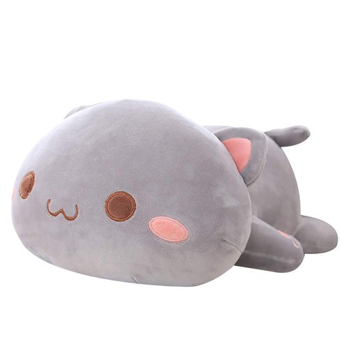 Jensquaify Cat Stuffed Animals, Soft Cat Plush Pillow Kitten Stuffed Animal Toy Gifts for Kids (Grey Round Eyes, 19.6")