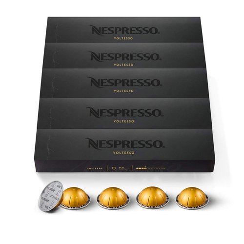 Nespresso Capsules Vertuo, Voltesso, Mild Roast Espresso, 10 Count (Pack of 5) Espresso Coffee Pods, Brews 1.35oz