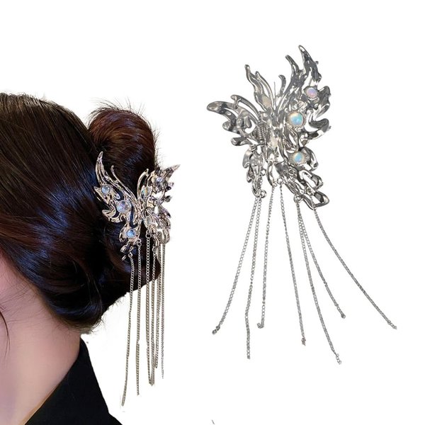 Leadigol Butterfly Tassels Hair Claw Clips,Crystal Rhinestone Hair Clip Metal Butterfly Hair Clips,Cute Claw Clips Fancy Hair Clips Hair Styling Accessories