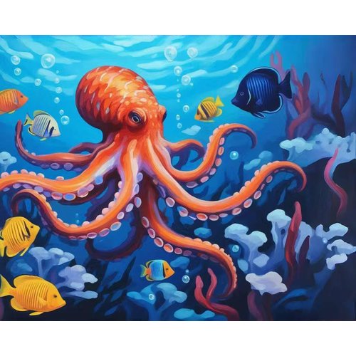 Newsight Paint by Numbers for Adults & Kids & Beginners DIY Acrylic Painting Gift Kits (Color Octopus, 12" Wx16 L)