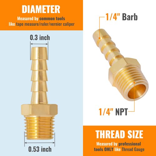 SUNGATOR 12-Pack Air Hose Fittings, 1/4" Barb x 1/4" NPT Male Pipe, Brass Hose Barb Fittings, 1/4 Barb to 1/4 Inch Air Hose Repair Kit, Barbed Adapter, 1/4'' Brass Compression Air Hose Pipe Fittings