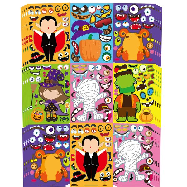 42 Sheets Halloween Party Games Stickers for Kids Make Your Own Halloween Stickers, Kids Halloween Activities Stickers Pumpkin Mummie Zombie Witche Monster Vampire for Kids Halloween Party Favors