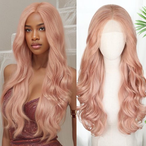WIGNEE 13x4 HD Pink Lace Front Wigs Pre-Plucked Natural Density Synthetic Lace Front Wig Layered Body Wave Wig Wear And Go Free Part Glueless Lace Front Wigs For Black Women,26” Pink