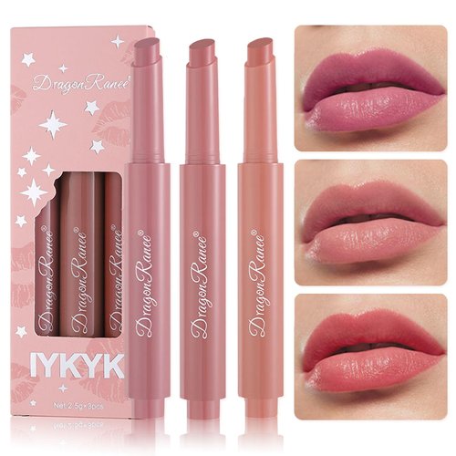 Press Lipstick Set,3 Colors Natural Matte Velvet Air Moisture Smooth Crayon Lip Gloss,Waterproof&Long Lasting Lipstick Pen for Women Makeup,Vivid Color (Set B)