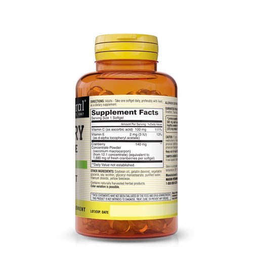 MASON NATURAL Cranberry 12:1 Concentrate with Vitamin C and E- Supports Antioxidant and Immune Health, Maintains a Healthy Urinary System, 90 Capsules (Pack of 3)