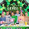 Vlipoeasn 90PCS 7th Birthday Video Game Party Decorations for Boys Set Green 7th Birthday Supplies -7th Video Game Backdrop, Balloons, Tablecloth, Gamer and 7 Foil Balloons for 7th Birthday Party