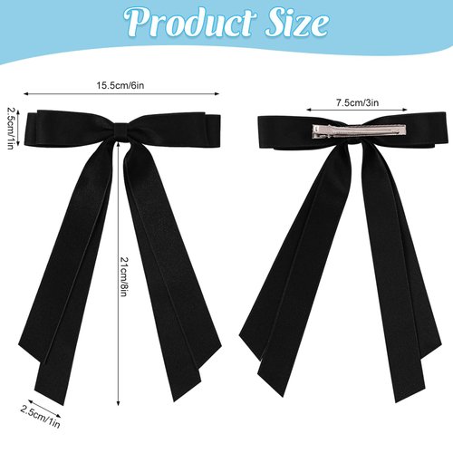 6PCS Ribbon Bows knot Hair Clips for Women Girls, Silky Satin Tassel Barrettes With Long Tail, Cute Ponytail Holder Hair Styling Accessories (6 colors,Blue)