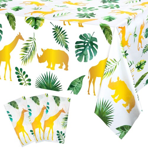 Tudomro 3 Pcs Jungle Safari Tablecloths Plastic Wild One Table Cover Waterproof Jungle Animal Table Cloth Palm Leaves Tablecloth for Kids Safari Theme Party Birthday Party Supplies,108 x 54 Inch