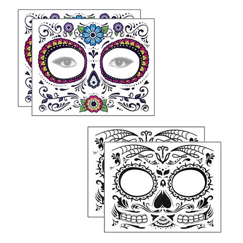 Halloween Face Tattoo Day of the Dead Tattoos Sugar Skull Water Transfer Stickers(5 PACK) with Floral Red Rose Black Web Fake Face Mask Tattoo for Mexican Halloween Parties Favor Supplies, Masquerade