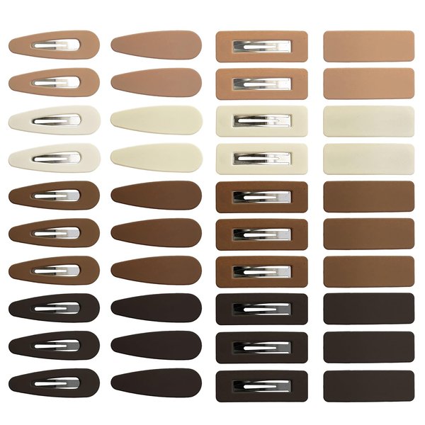 ELEMIRSA Hair Clips for Little Girls, 2.1Inch Matte Snap Hair Barrettes for Girls Women Candy Color, No Slip Metal Snap Clips, Brown-40pcs