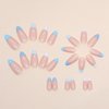French Tip Press on Nails Long Almond Fake Nails Dark Blue Light Blue White Multicolor False Nails Glossy Nude Artificial Nails with Glue on Nails Reusable Full Cover Stick on Nails for Women