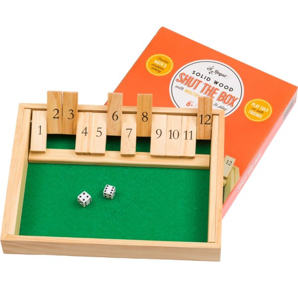 Regal Games Shut The Box Game - Fun Table Math Game with Wooden Board for Adults & Kids - 12 Spots Dice Game with 2+ Player Games - Ideal for Game Night, Travel - (Ages 8+)