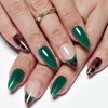 GLAMERMAID Green Press on Nails Medium Almond, Nude French Tip Fake Nails Stiletto, Natural Short Oval Amber Tortoise Stick on Nails Gel, Gloss Acrylic False Nail Tip, Reusable Nail Kit for Women Gift