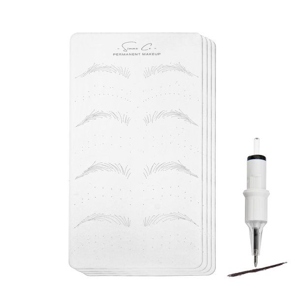 Simma Co Ombre Brows Microblading Brows Nano Brows Practice Latex Skin 4 Pieces + 1 Tattoo Ballpoint Pen Cartridge Black Ink
