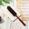 Small Boar Bristle Hair Brush, Portable Round Natural Bristle Travel Brush with Wood Handle for Thin or Short Hair, Adding Volume, Mini Beard Brush for Men