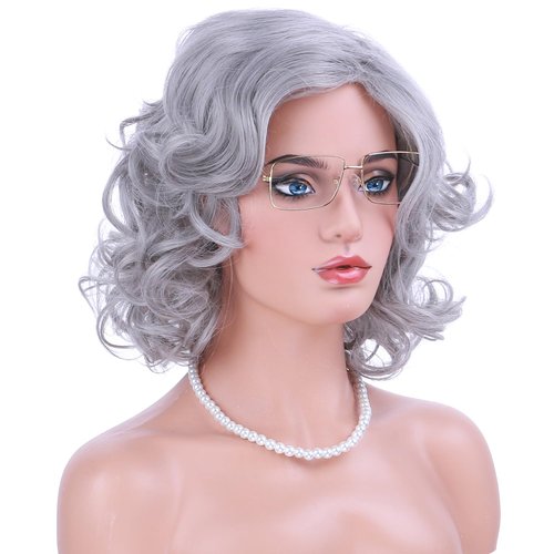 PATTNIUM Old Lady Wig Granny Costume Wig Grandma Wig Short Curly Gray Wig for Women Sythetic Wigs with Wig Cap