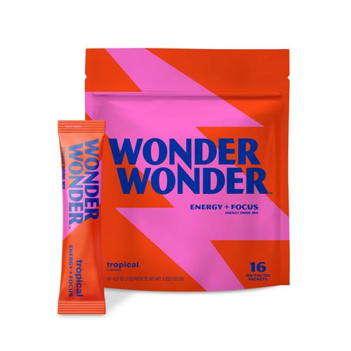 WonderWonder Energy Drink Powder Packets, Energy and Focus Supplement | Electrolytes Powder Packets & Energy Drink Mix | All Natural Focus Drink Mix and Hydration Powder | 16 Energy Pouches, Tropical
