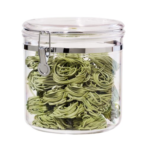 Oggi Jumbo Clear Canister with Clamp Lid, 150 oz - Airtight Food Storage Container, for Kitchen & Pantry Storage of Bulk, Dry Foods Including Pasta, Flour, Sugar, Coffee, Rice, Tea, Spices & Herbs
