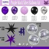 Halloween Purple and Black Silver Balloon Garland Arch Kit 132pcs withe Starburst disco ball Foil Balloons for girl 15/16th birthday New Year Wedding Prom Halloween Party Decoration